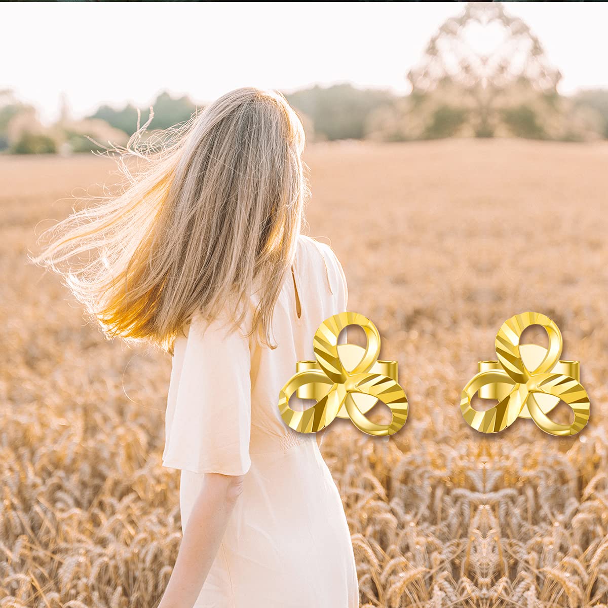 18K Solid Gold Knot Stud Earrings for Women - Real Gold Diamond-Cut Flower Earrings - Elegant Gift for Anniversary, Birthday & Everyday Wear