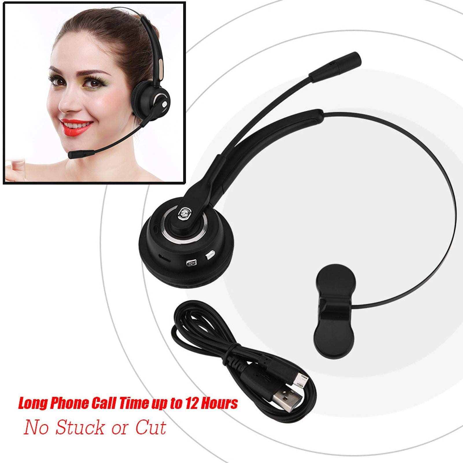 Socobeta Bluetooth Headset with Noise Cancelling - 12 Hours Talk Time Wireless Headphones for Call Center, Office & Remote Work | Comfortable Over-Ear Design for Long Calls