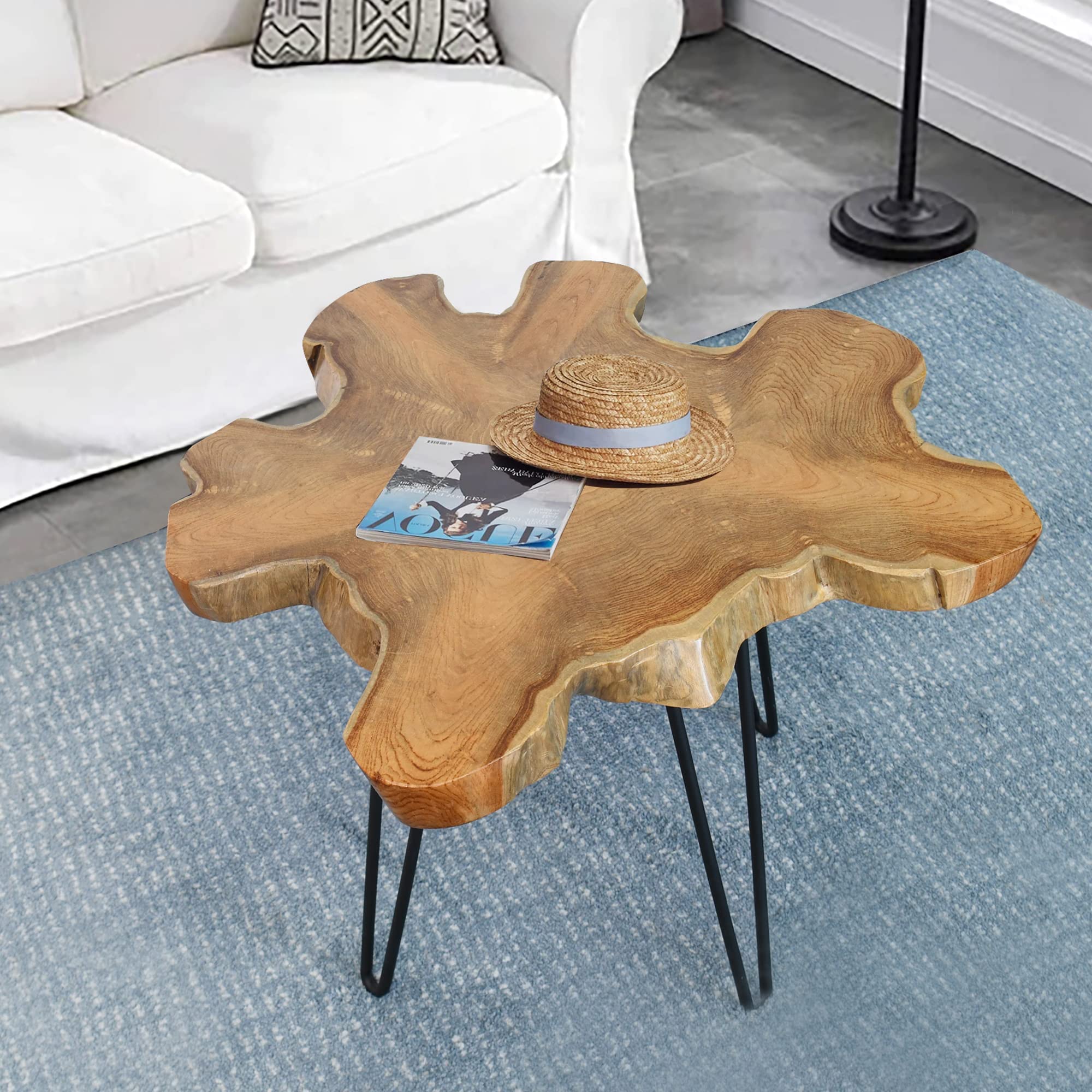 Warmaxx Solid Teak Wood Coffee Table - 31x29x21 Inches Rustic Outdoor & Indoor Side Table - Vintage Live Edge Design for Living Room, Bedroom, Patio - Easy Assembly (Perfect for Coffee Break, Reading Nook & Outdoor Entertaining)