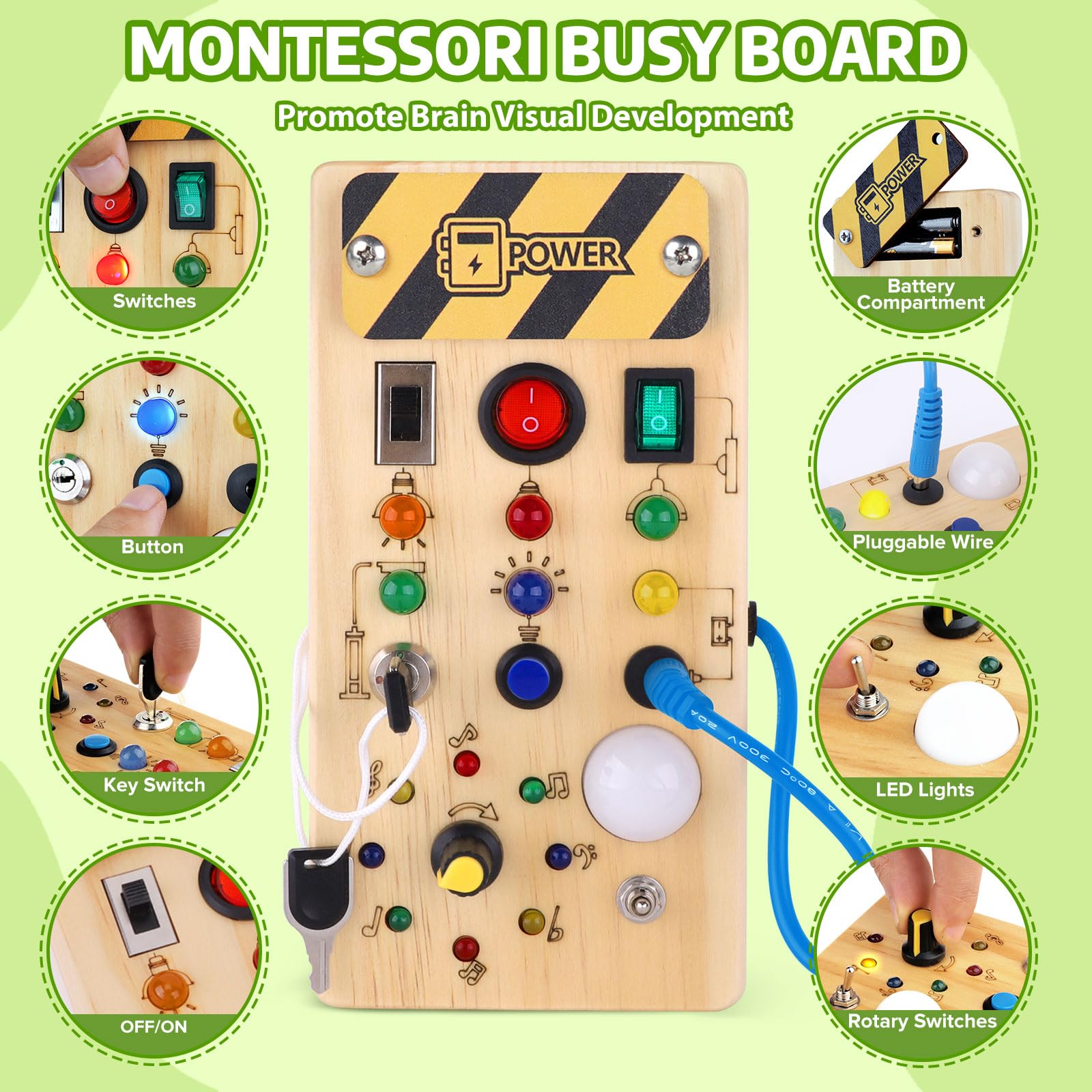 Montessori Busy Board for Toddlers 1-3 Years - Wooden Sensory Toy for Baby Learning & Development - Preschool Educational Activity Toy - Perfect Christmas & Birthday Gift for Boys & Girls - Ideal for Home, Travel & Classroom Play