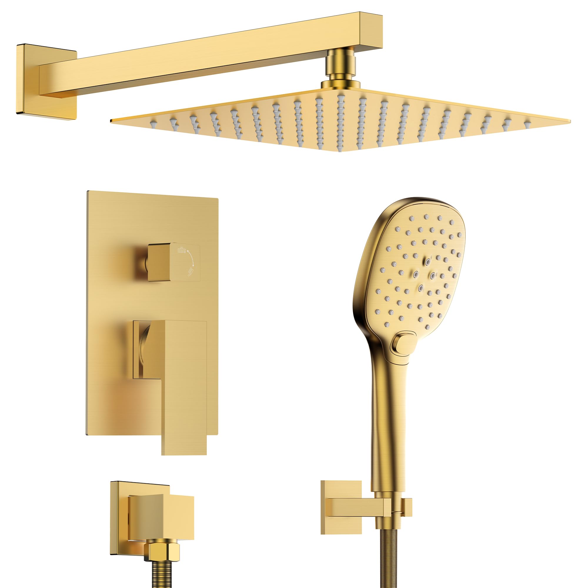 Premium Rainfall Shower System Set - 10 Inch Wall Mount Shower Faucet Kit with Handheld Spray, 2.5GPM Brushed Gold Finish, Includes Valve & Filter Accessories - Perfect for Modern Bathroom Renovation & Spa-Like Shower Experience