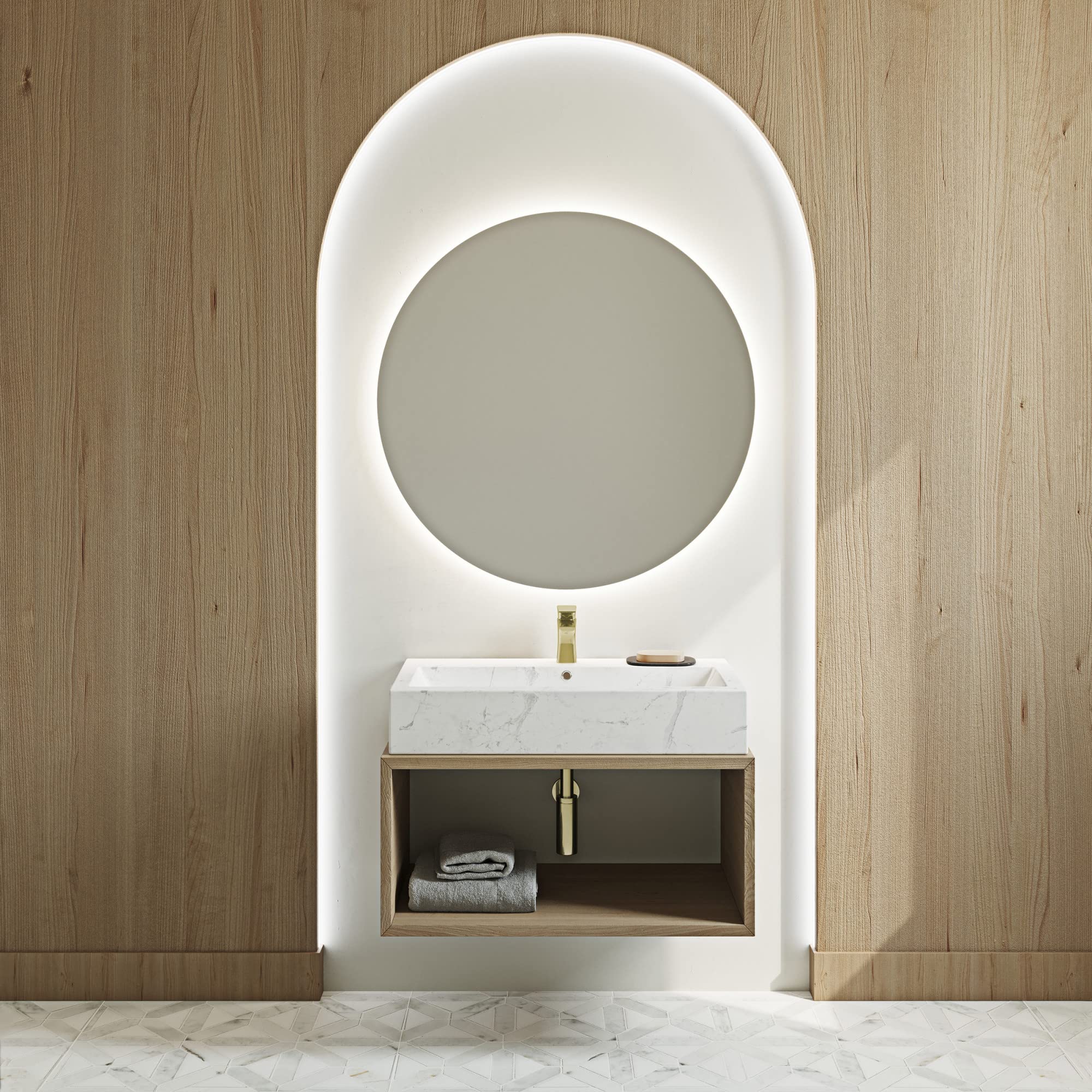 Voltaire Wide Rectangle Vessel Sink in Static Marble - Modern Bathroom Vanity Sink for Contemporary Homes & Luxury Hotels