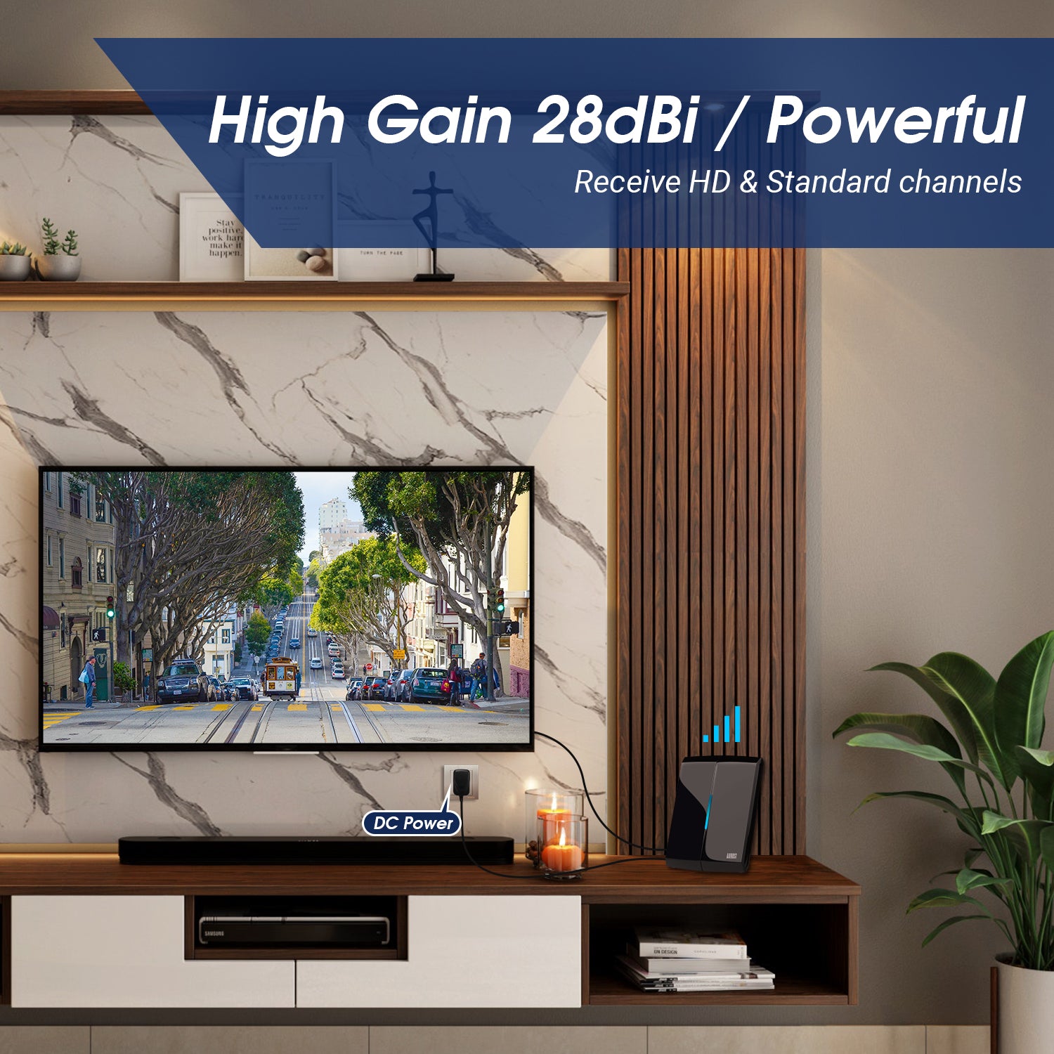 August DTA300 High Gain Amplified Indoor TV Antenna - Lightweight Directional Flat HDTV Antenna for Crystal Clear Reception | Perfect for Home, RV & Camping
