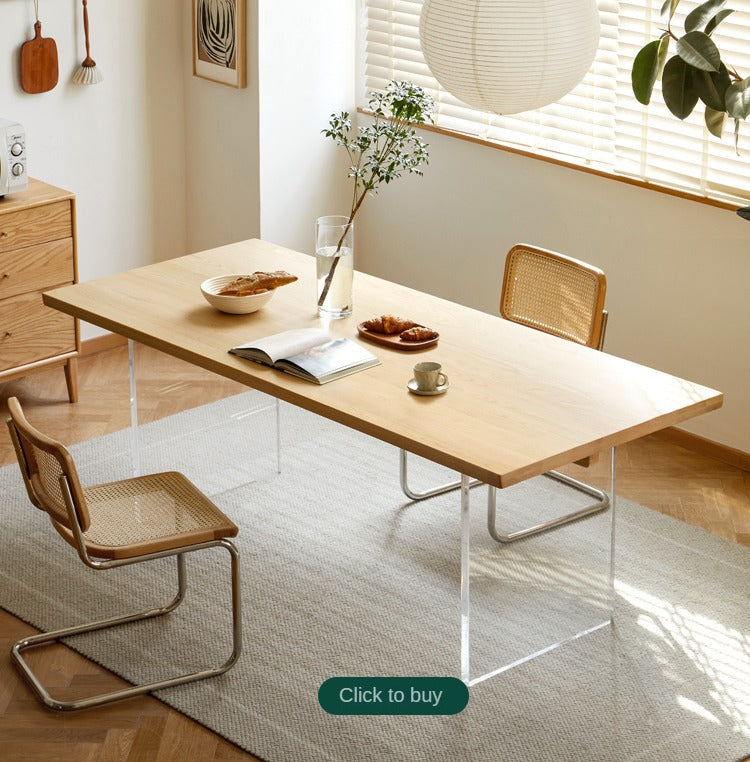 Solid Oak & Cherry Wood Acrylic Suspension Dining Table - Modern Floating Design for Small Spaces, Kitchens & Contemporary Dining Rooms