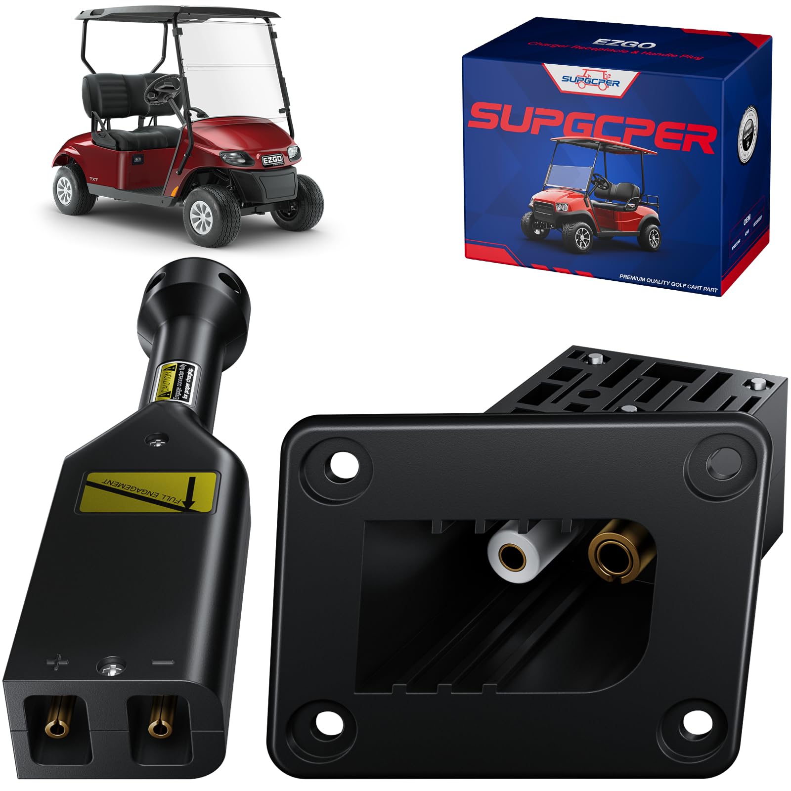 EZGO 36V PowerWise Charger Receptacle & Plug - Replacement Golf Cart Battery Charger Port with Handle for 1996-Up EZGO TXT Medalist Electric - OEM# 73345-G01, 73063-G01 Compatible - Perfect for Home & Golf Course Maintenance
