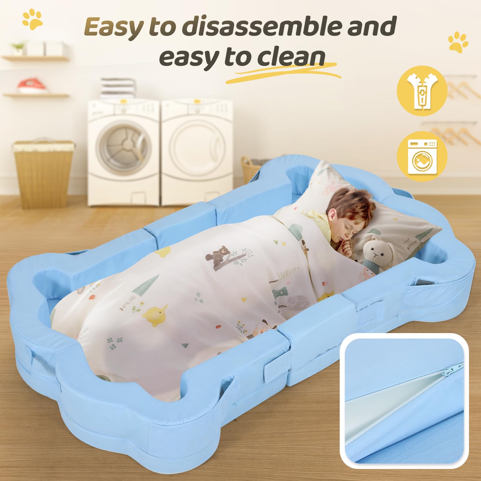 Portable Foldable Toddler Travel Bed for Kids 1-5 Years - Soft & Safe Floor Mattress (Blue) - Perfect for Travel, Camping & Home Use