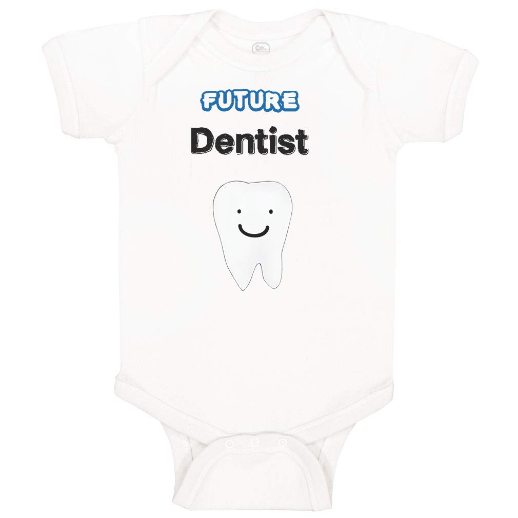 Custom Personalized Baby Bodysuit - Future Dentist Smiling Tooth Design | Funny Cotton Infant Clothes for Boys & Girls | Newborn White Onesie | Perfect for Baby Showers, First Photos & Dentist Appointments