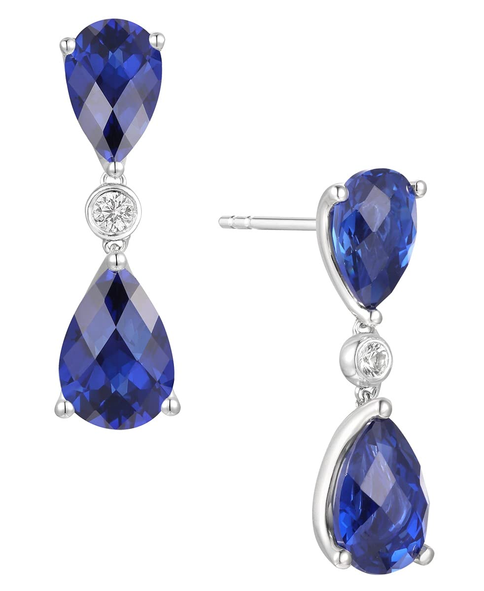 Lab-Created Blue Sapphire & White Sapphire Pear Drop Pendant & Earrings Set - Sterling Silver 18