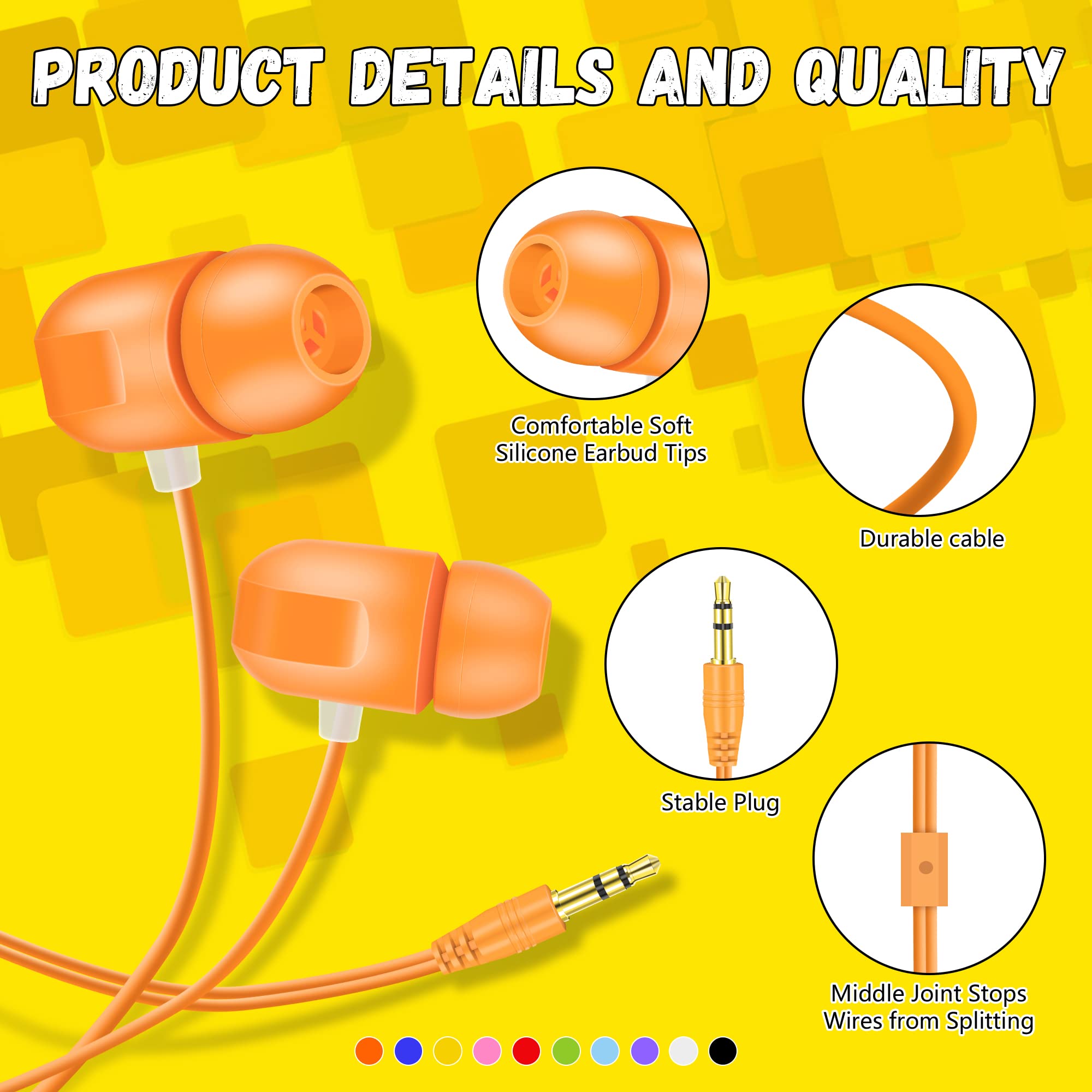 30 Pack Bulk Classroom Earbuds for Kids - Durable School Headphones for Boys, Girls & Toddlers (10 Color Mix) - Perfect for Classroom Learning, Online Education & Library Use