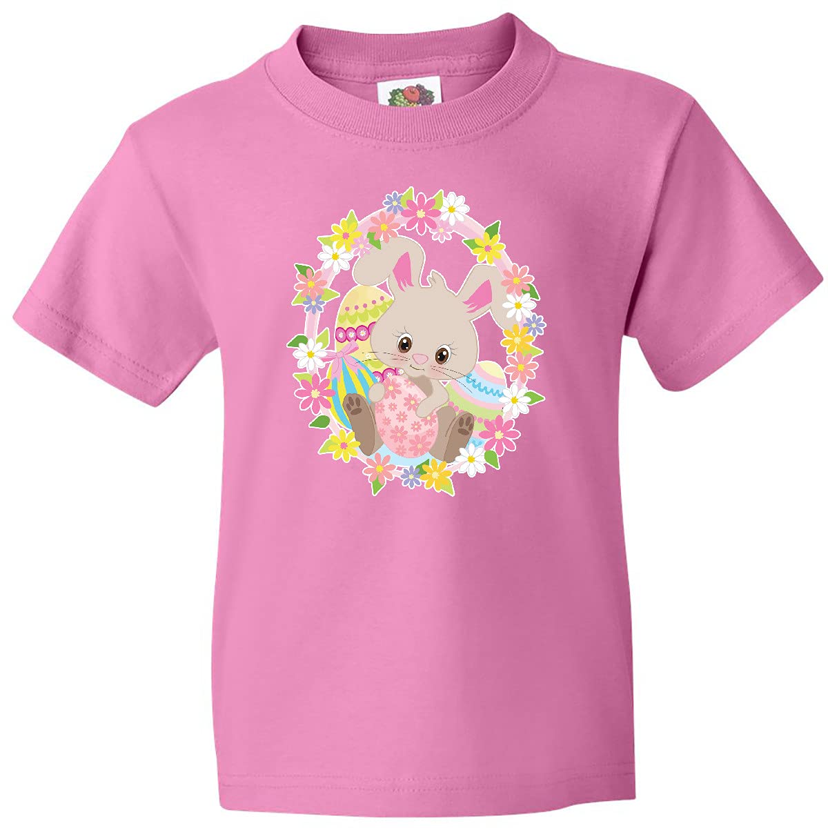 Easter Bunny with Flowers and Easter Eggs Youth T-Shirt - Cute Spring Graphic Tee for Kids & Teens - Perfect for Easter Celebrations, Egg Hunts & Family Photos