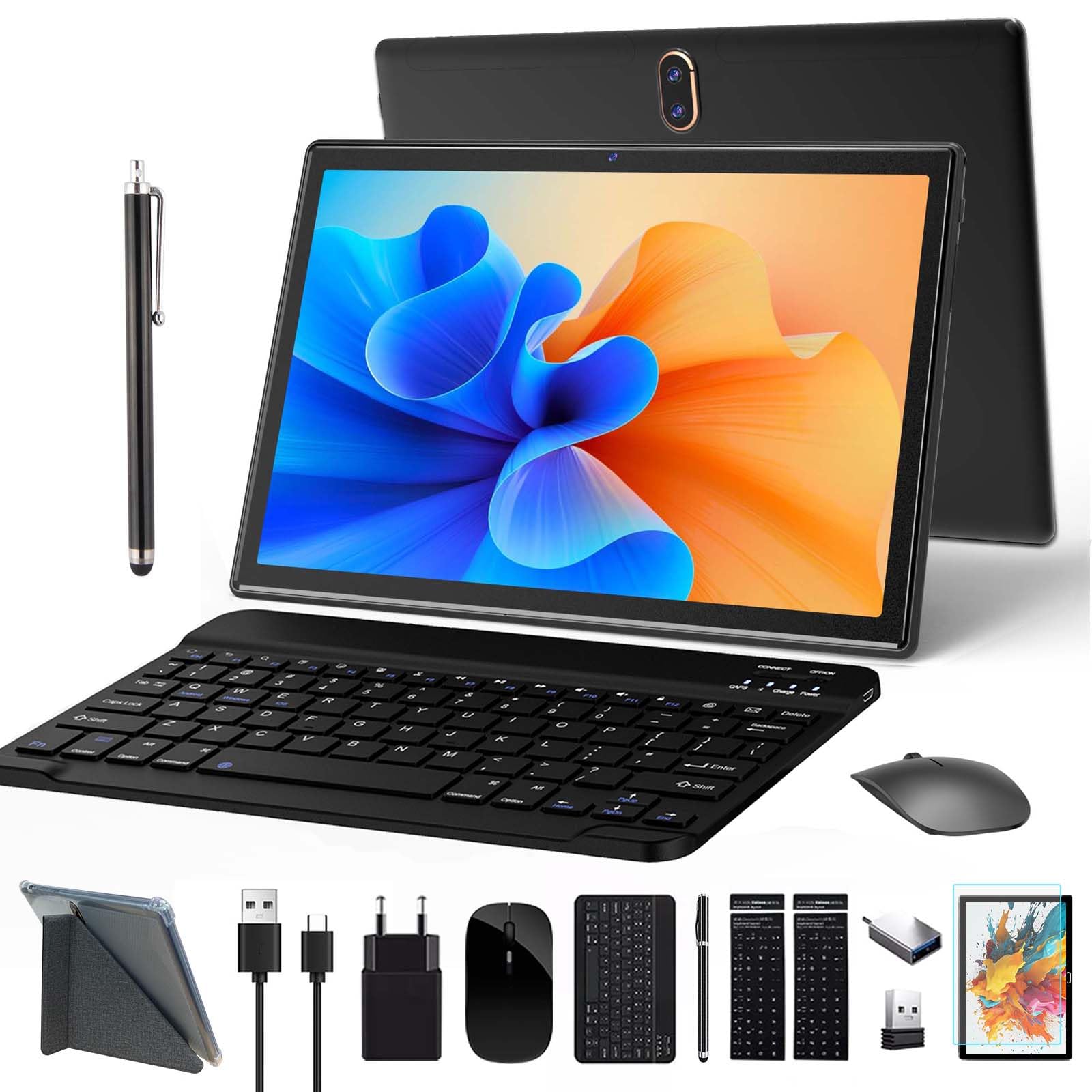 ZONKO 10 Inch 4G LTE Android 13 Tablet with Keyboard & Stylus - Octa-Core, 64GB ROM (Expandable to 512GB), 13MP Camera, 6000mAh Battery - WiFi, Black | Perfect for Work, Study, and Entertainment On-The-Go