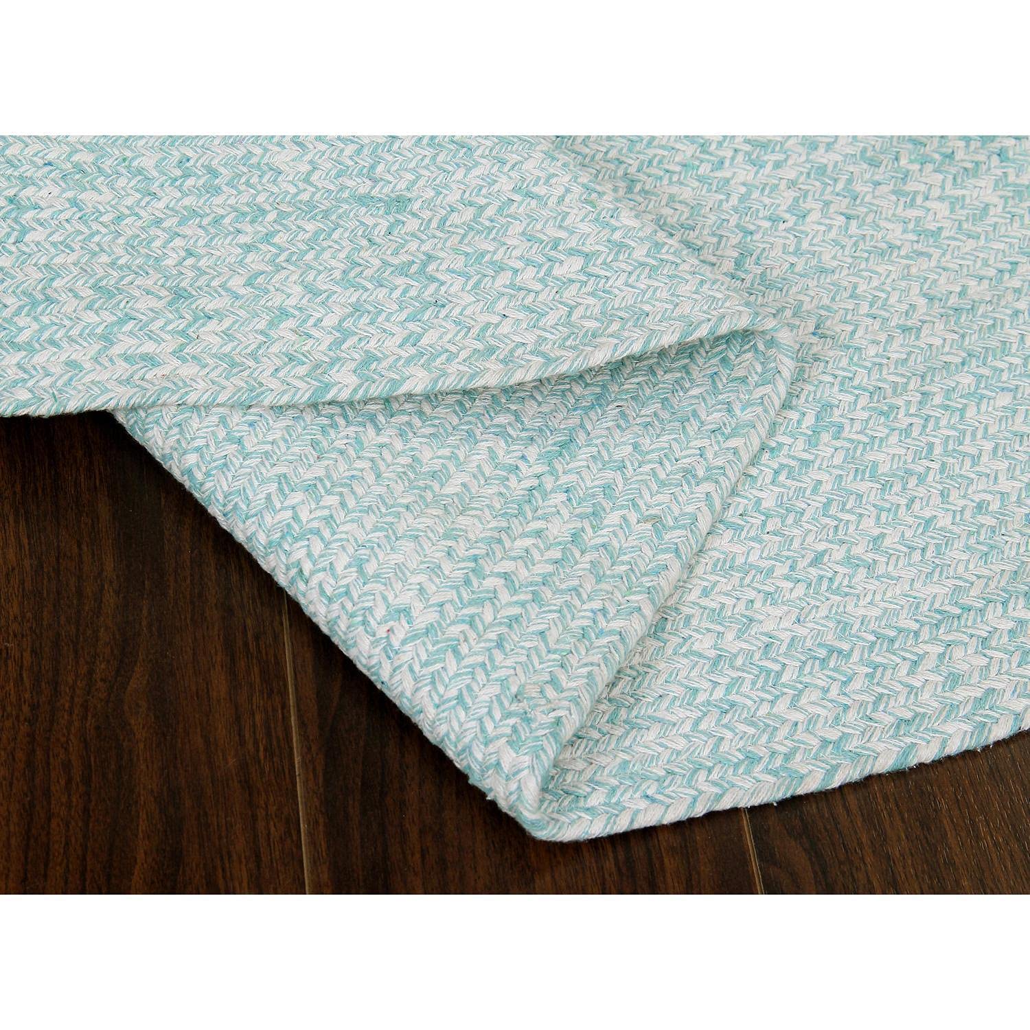 Super Soft Braided Farmhouse Area Rug - Reversible Cotton Kitchen Carpet in Turquoise & White, 6' Round - Perfect for Farmhouse Decor, Living Room, Bedroom & Dining Area