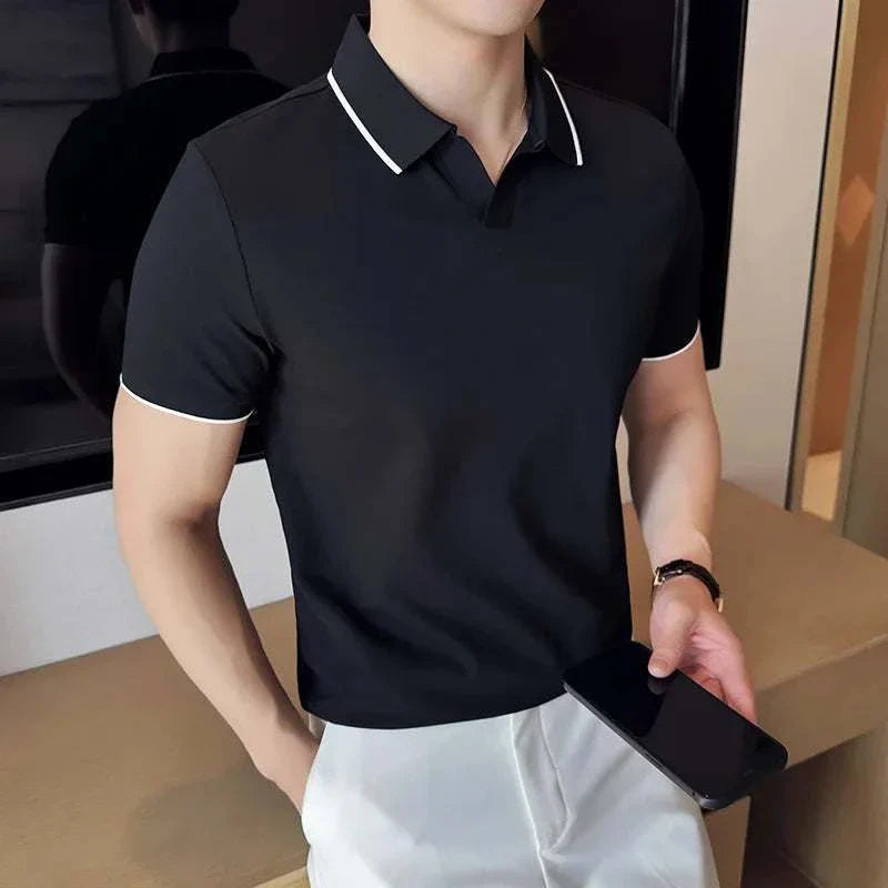 British Slim Fit Summer Polo Shirt for Men - Breathable Cotton Casual Short Sleeve Tee - Perfect for Golf, Office & Outdoor Activities