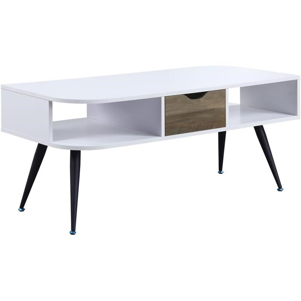 Acme Halima White and Black Wooden Coffee Table with Storage Shelf | Modern Living Room Furniture for Small Spaces, Home Decor, and Storage Solutions