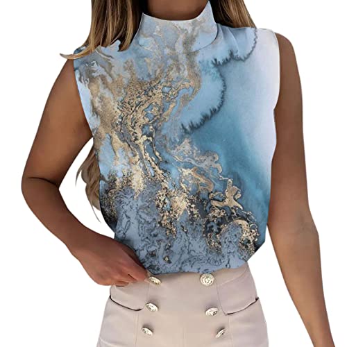 Black Bride Tops for Women - Casual Quicksand Print Sleeveless Turtleneck Tank Blouse - Perfect for Summer Outings, Date Nights & Beach Vacations (White, XL)