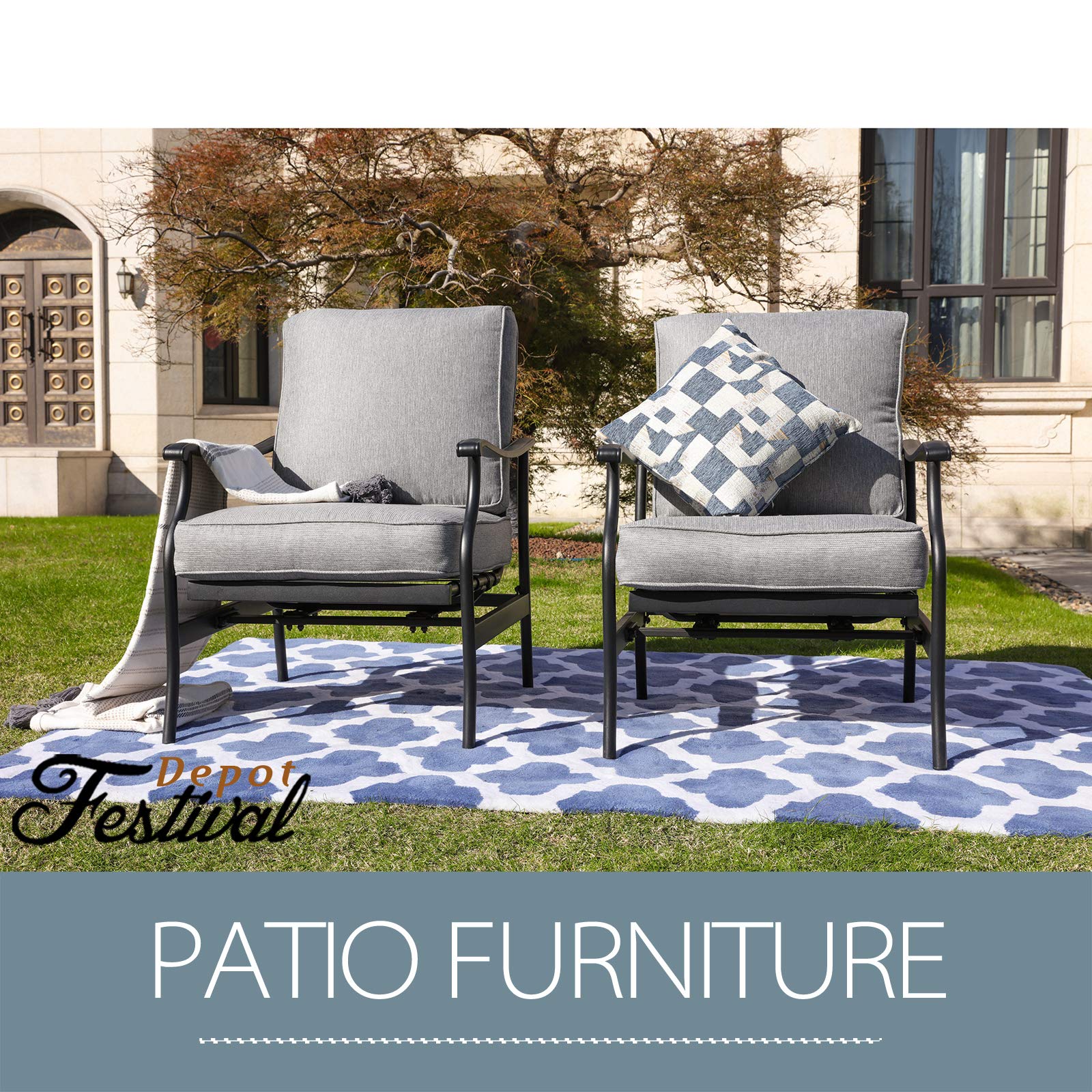 Premium Outdoor Patio Bistro Dining Chairs Set of 2 with Thick Cushions - Durable Metal Frame & Comfortable Fabric - Perfect for Garden, Backyard, Restaurant or Cafe Seating (Grey)