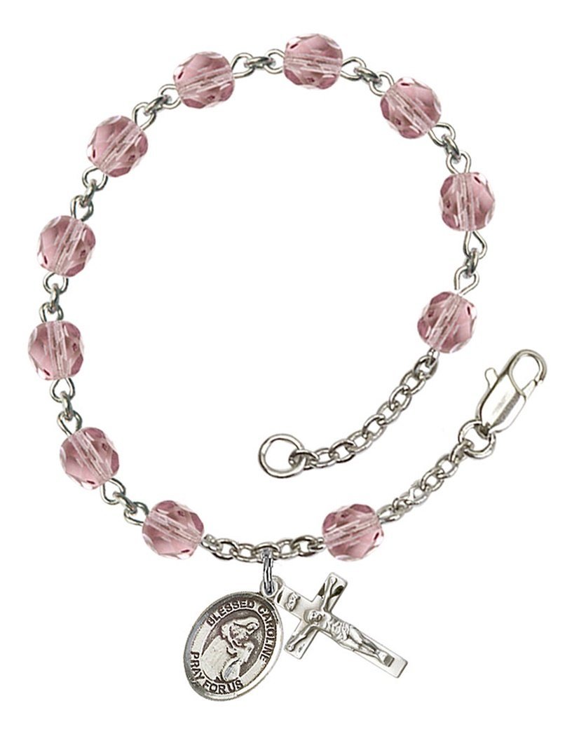June Birthstone Beaded Rosary Bracelet with Blessed Caroline Gerhardinger Charm - 7.5 Inch Catholic Prayer Jewelry for Women, Perfect for Baptism, First Communion & Daily Devotion