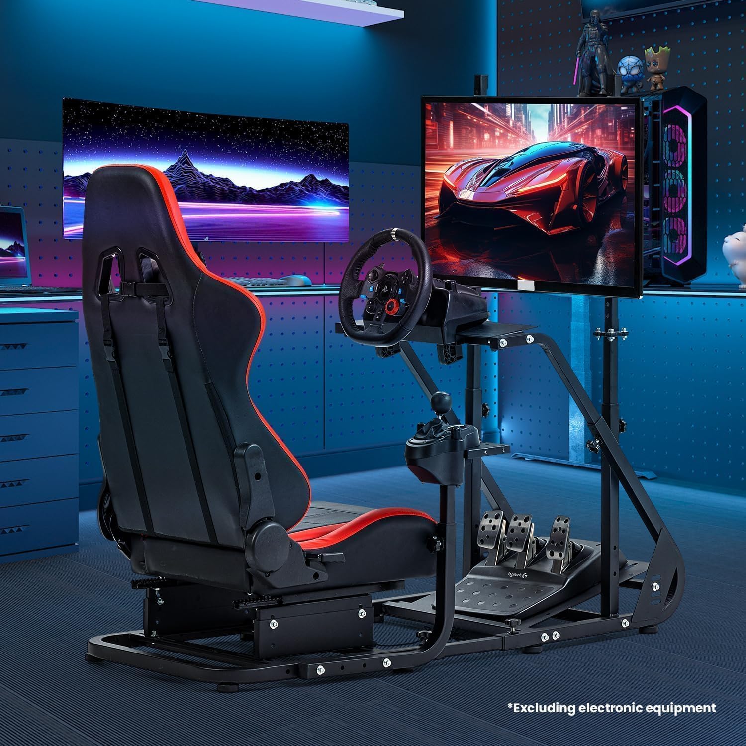 Supllueer Racing Simulator Cockpit with Comfort Gaming Seat & Monitor Stand - Compatible with Logitech G29/G920, Thrustmaster T300, Fanatec Wheels - Adjustable Sim Racing Mount (No Wheel/Shifter/Pedals/Display Included) - Perfect for Home Gaming, Esports Training & Professional Racing Simulation