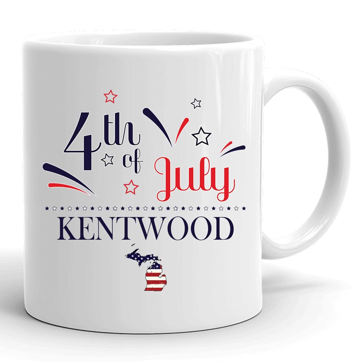Personalized 11oz Coffee Mug - Custom USA Flag Design with Any City & State - Perfect for Independence Day, 4th of July Gifts - Kentwood Michigan Souvenir - White Ceramic Cup for Home, Office & Holiday Celebrations