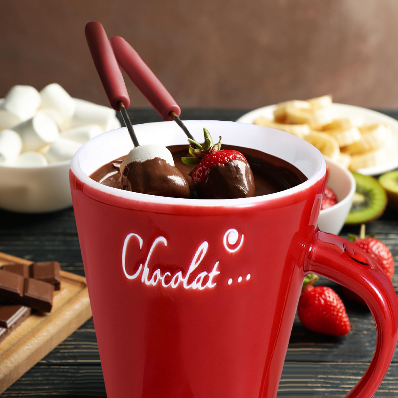 130ml Fondue Mug - Coffee Cup & Chocolate Melter Pot with Warmer for Candy, Dessert, Cooking | Perfect for Wedding, Kitchen & Party Treats (Red)
