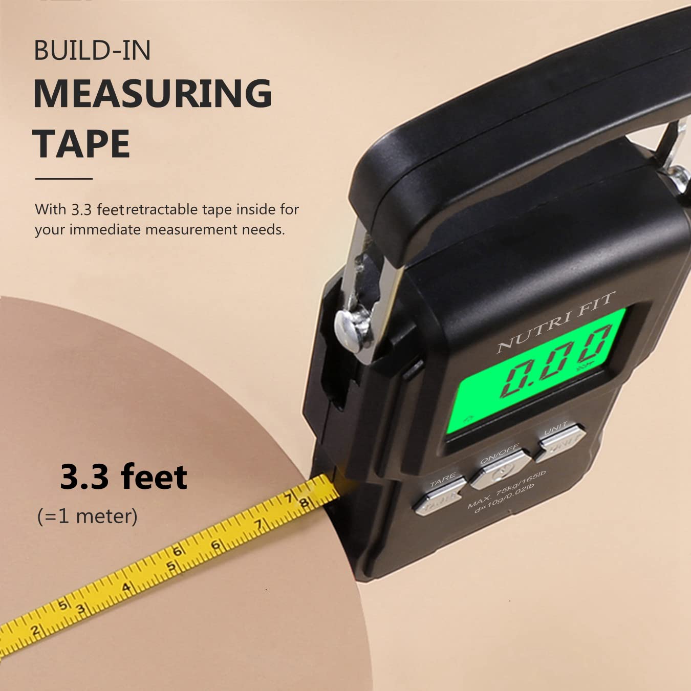 **Digital Luggage Scale with Hook - 165lb/75kg Portable Handheld Suitcase Weigher & Fish Scale - Includes Measuring Tape for Travel, Fishing, Hunting, Camping & Outdoor Adventures**