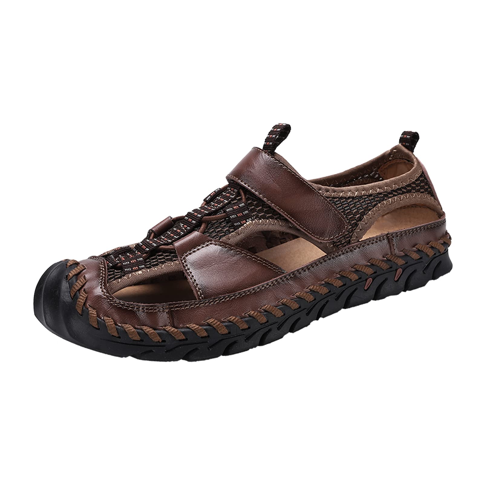 Men's Leather Fisherman Sandals - Breathable Closed Toe Beach Shoes for Summer | Non-Slip Water Sandals for Hiking, Walking & Outdoor Activities | Handmade Comfortable Anti-Collision Athletic Slides