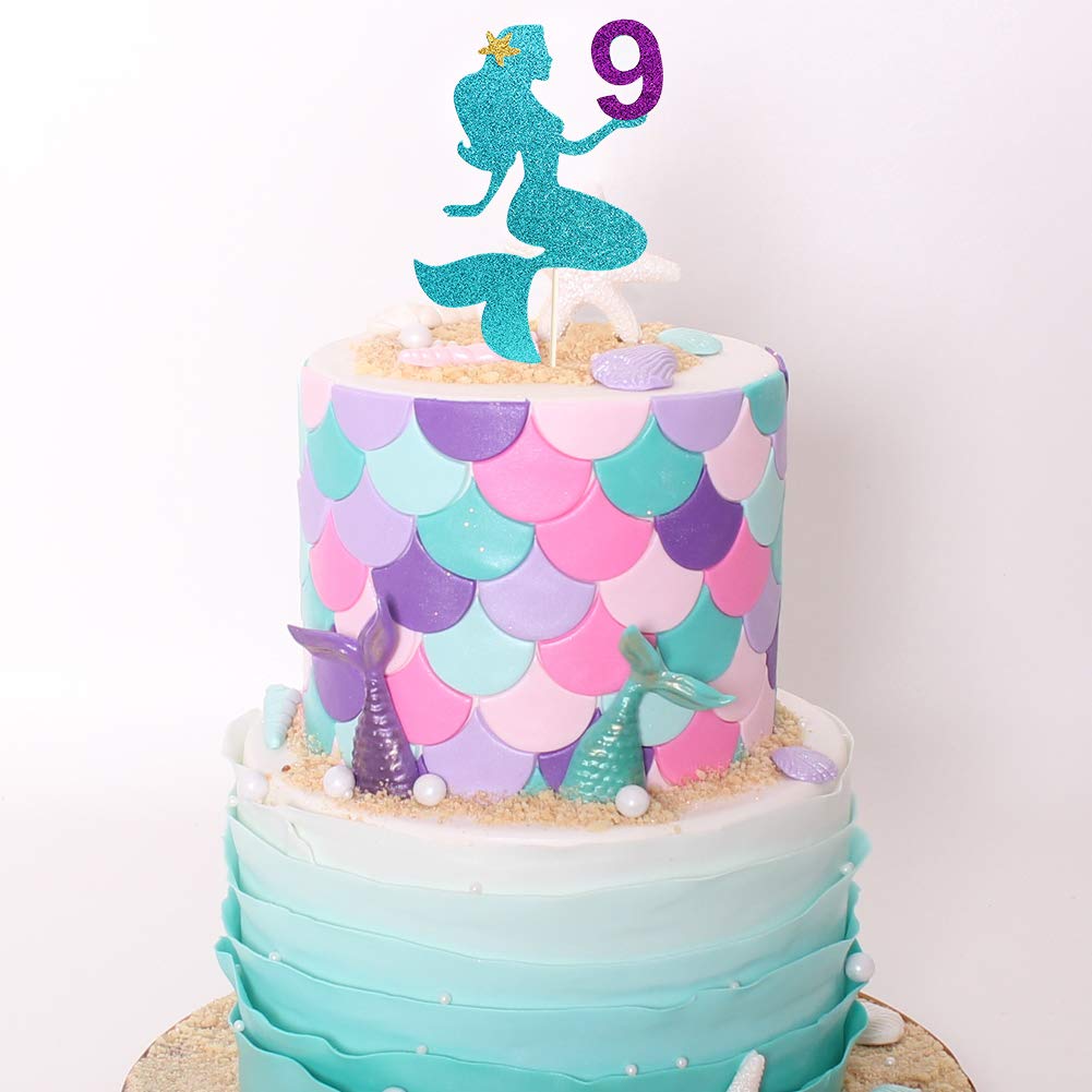 Personalized Mermaid Cake Topper for Birthday Parties - Glitter Smash Cake Decoration, Photo Booth Props & 9