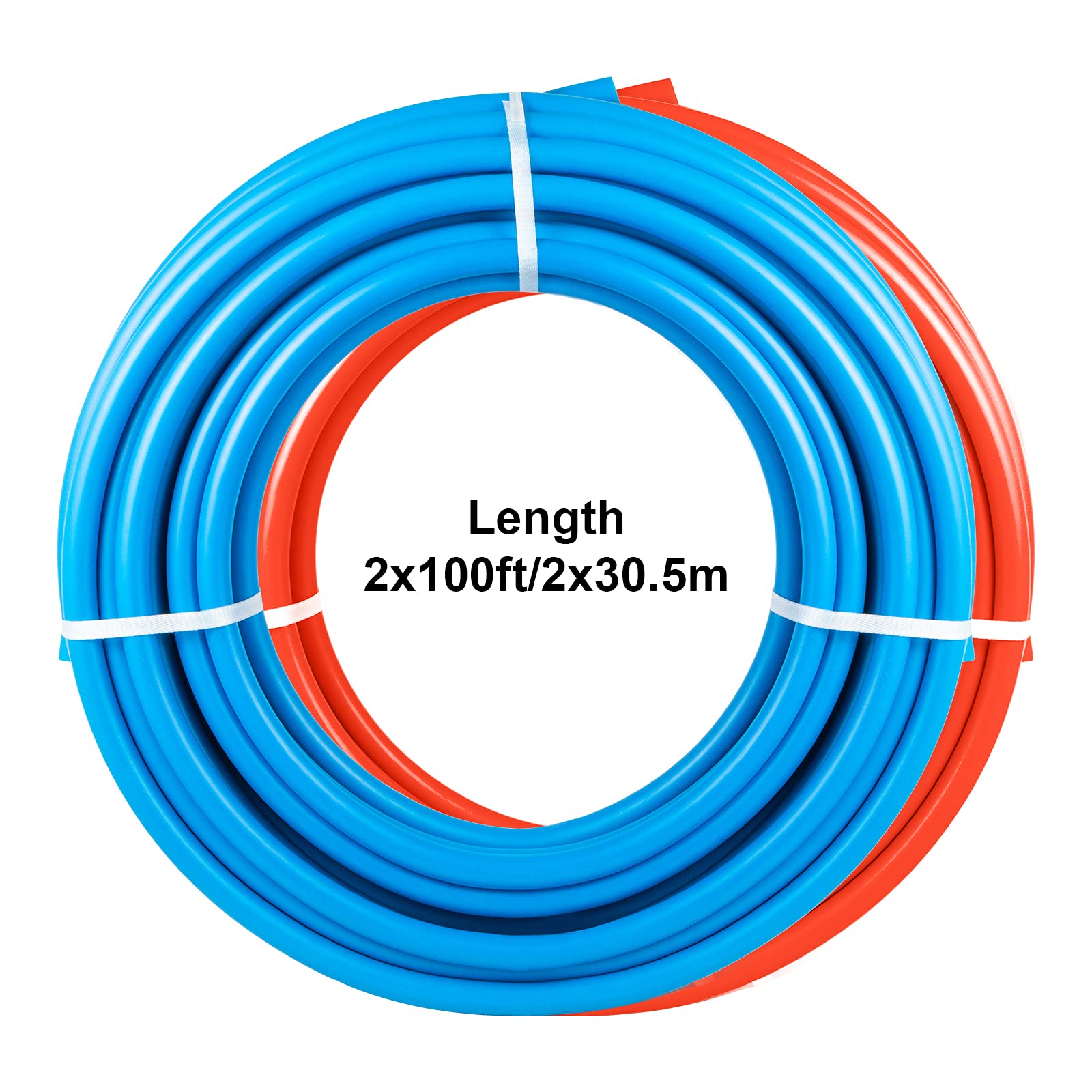 VEVOR 0.5 Inch PEX Tubing 100ft (2 Rolls) - Red & Blue PEX-B Pipe for Hot & Cold Water - Potable Water Supply & Radiant Heating - Ideal for Residential & Light Commercial Plumbing Projects - Perfect for Underfloor Heating & Water Distribution Systems