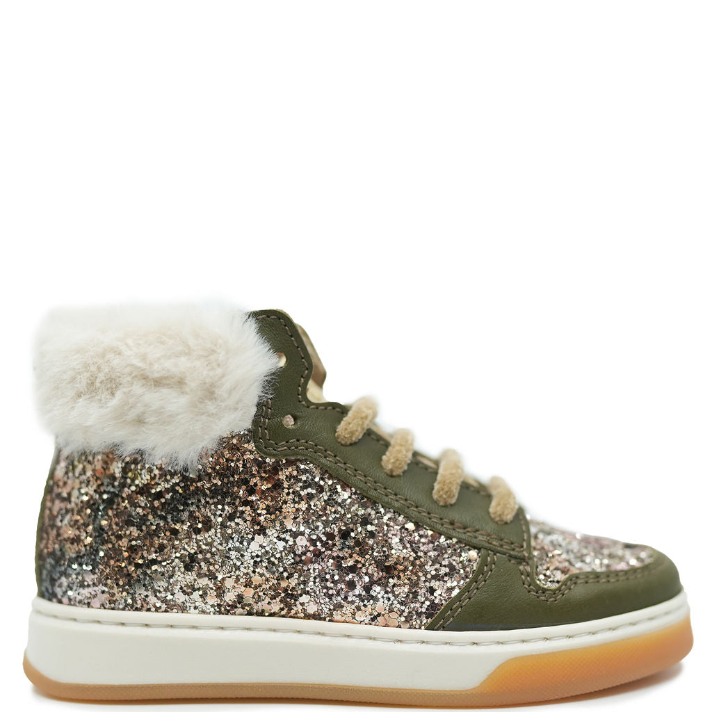 Beberlis Women's Olive Glitter High Top Sneakers - Fashion Platform Casual Shoes for Women, Perfect for Streetwear, Parties & Everyday Wear