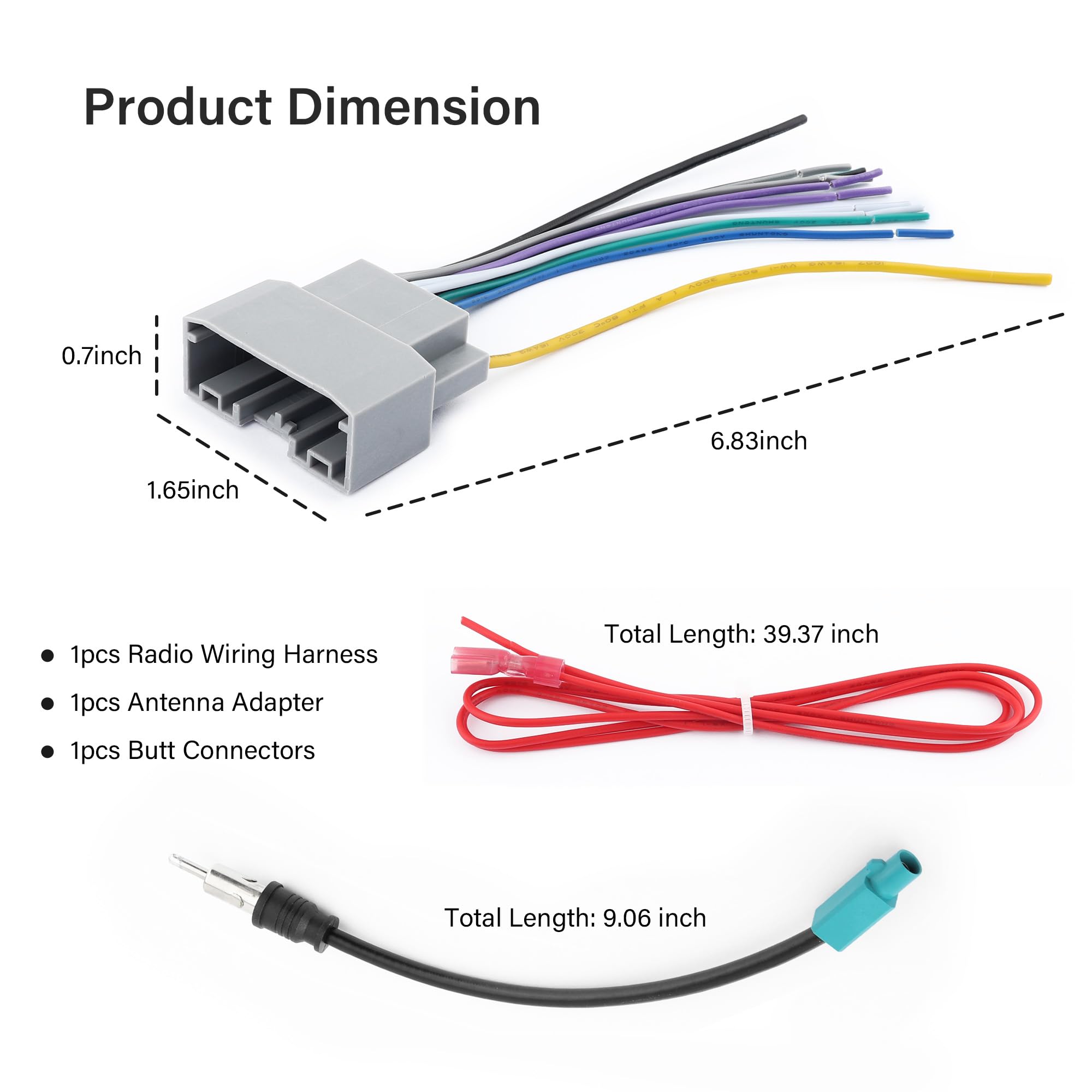 Car Radio Wiring Harness Kit for Chrysler Jeep Dodge - Stereo Wiring Harness with Antenna Adapter & Butt Connectors - Aftermarket Radio Wire Harness Car Accessories - Perfect for DIY Car Stereo Installation & Audio System Upgrades