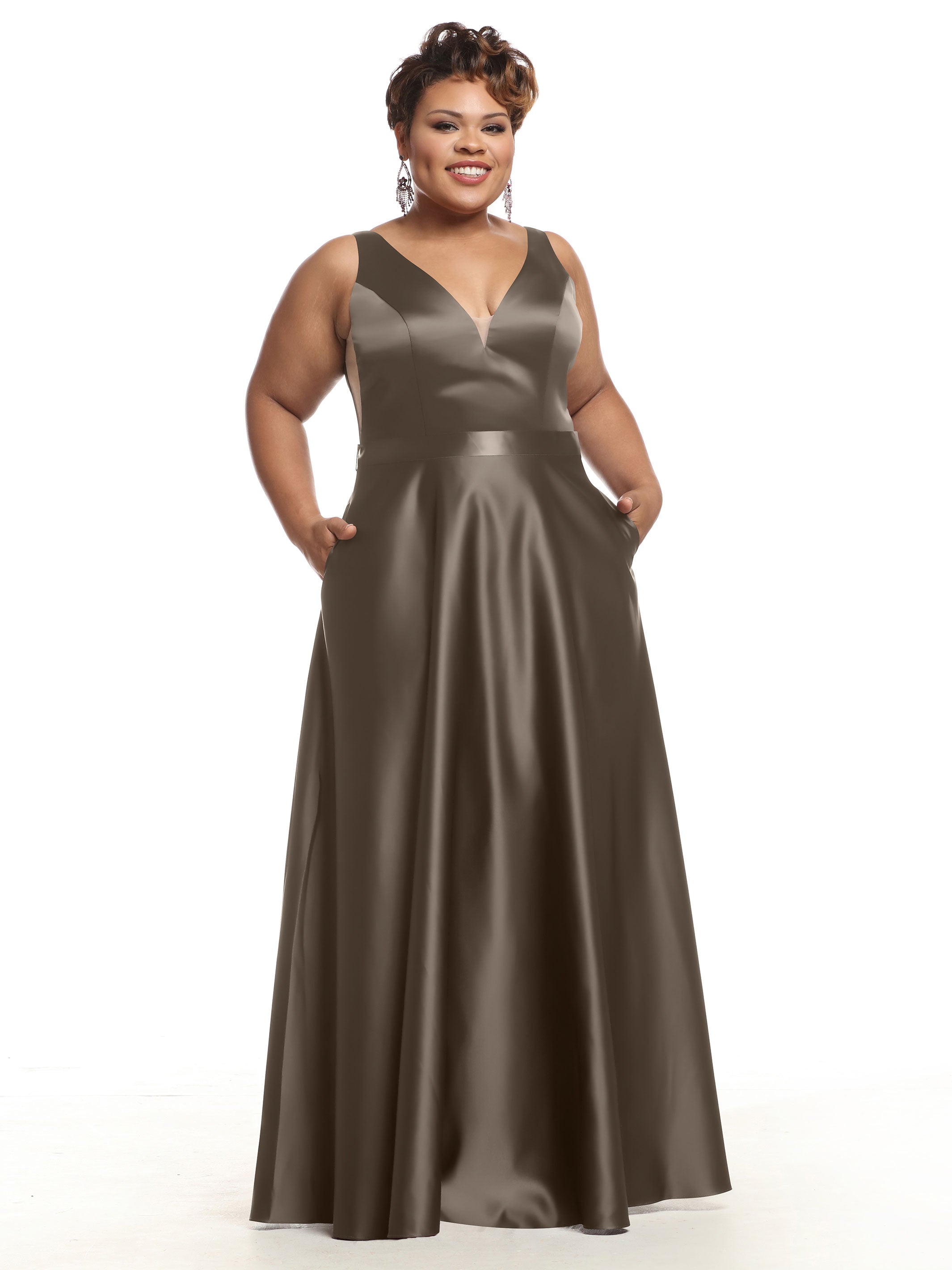 Elegant 80118 Satin A-Line Bridesmaid Dress with V-Neckline & Waist Sash - Perfect for Weddings, Formal Events & Special Occasions