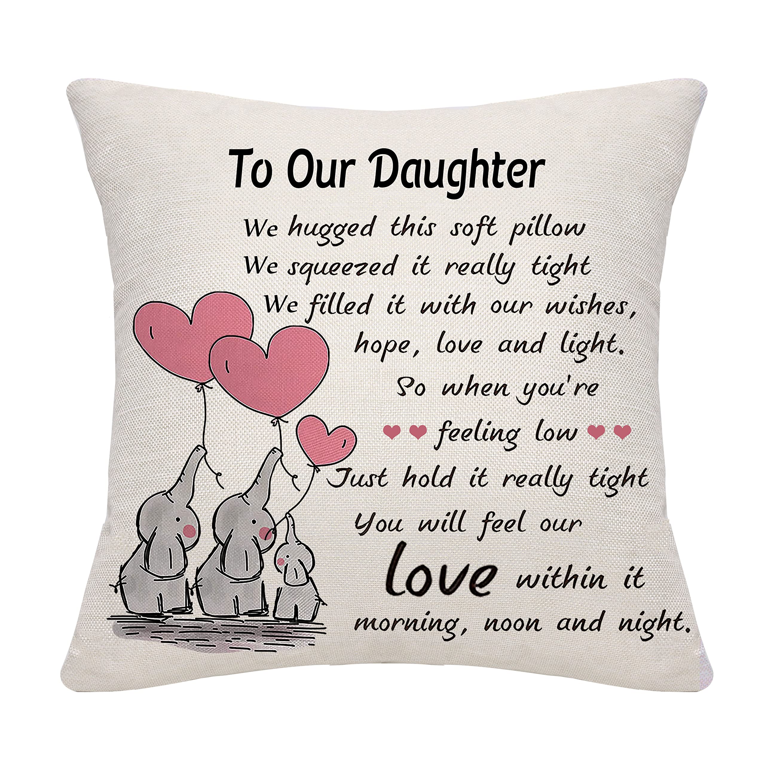 Personalized Daughter Throw Pillow Cover - Birthday Graduation Thanksgiving Gift from Mom & Dad - Perfect for Bedroom Decor, Dorm Room, or Special Occasions