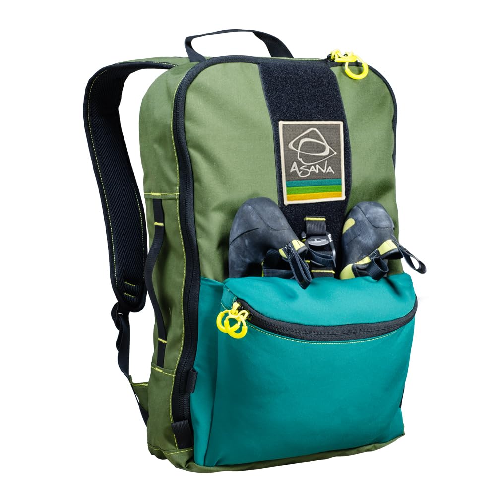**Asana Climbing Gym Backpack 'Session' - 20L Unisex Climbing Gear Bag with Shoe Compartment, Stretch Pocket & Patch Strip (Olive) - Perfect for Rock Climbing, Bouldering & Outdoor Adventures**