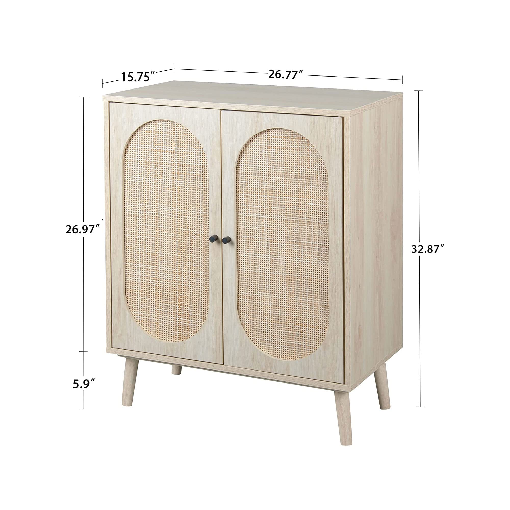 QHITTY Natural Rattan Sideboard Buffet Cabinet with Adjustable Shelves - Stylish Kitchen Storage & Accent Console Table for Living Room, Dining Room, Bedroom, and Entryway