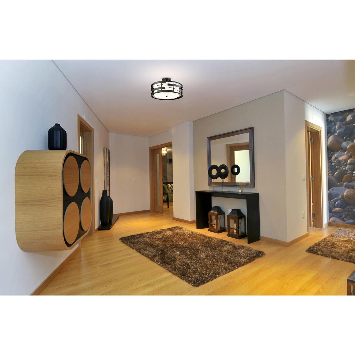 Nuvo 60/6436 Lansing-3 Light Semi-Flush Mount Ceiling Light - White Fabric Shade with Opal Glass Diffuser - Perfect for Bedroom, Living Room & Dining Room Lighting