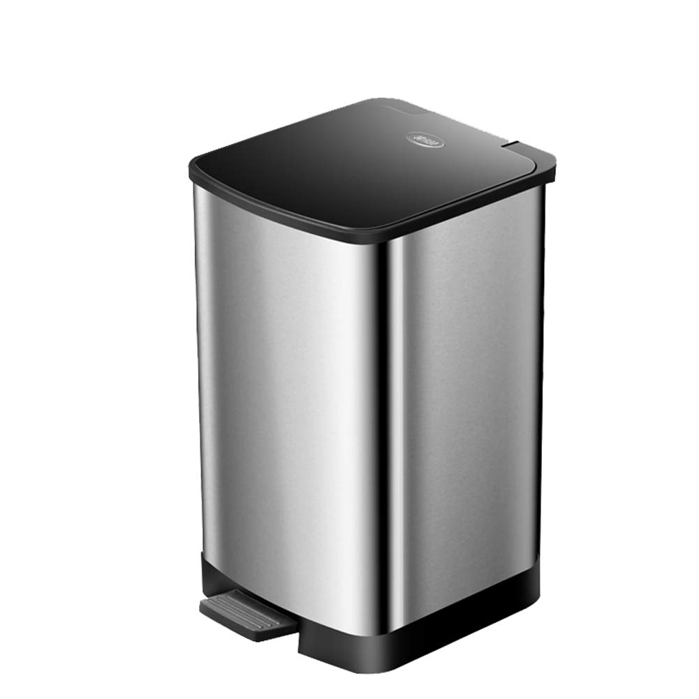 2.1 Gallon Stainless Steel Step Trash Can - 8L Rectangular Quiet Garbage Bin for Bathroom, Kitchen, Office - Modern Silvery Design with Soft-Close Lid for Odor Control & Noise Reduction