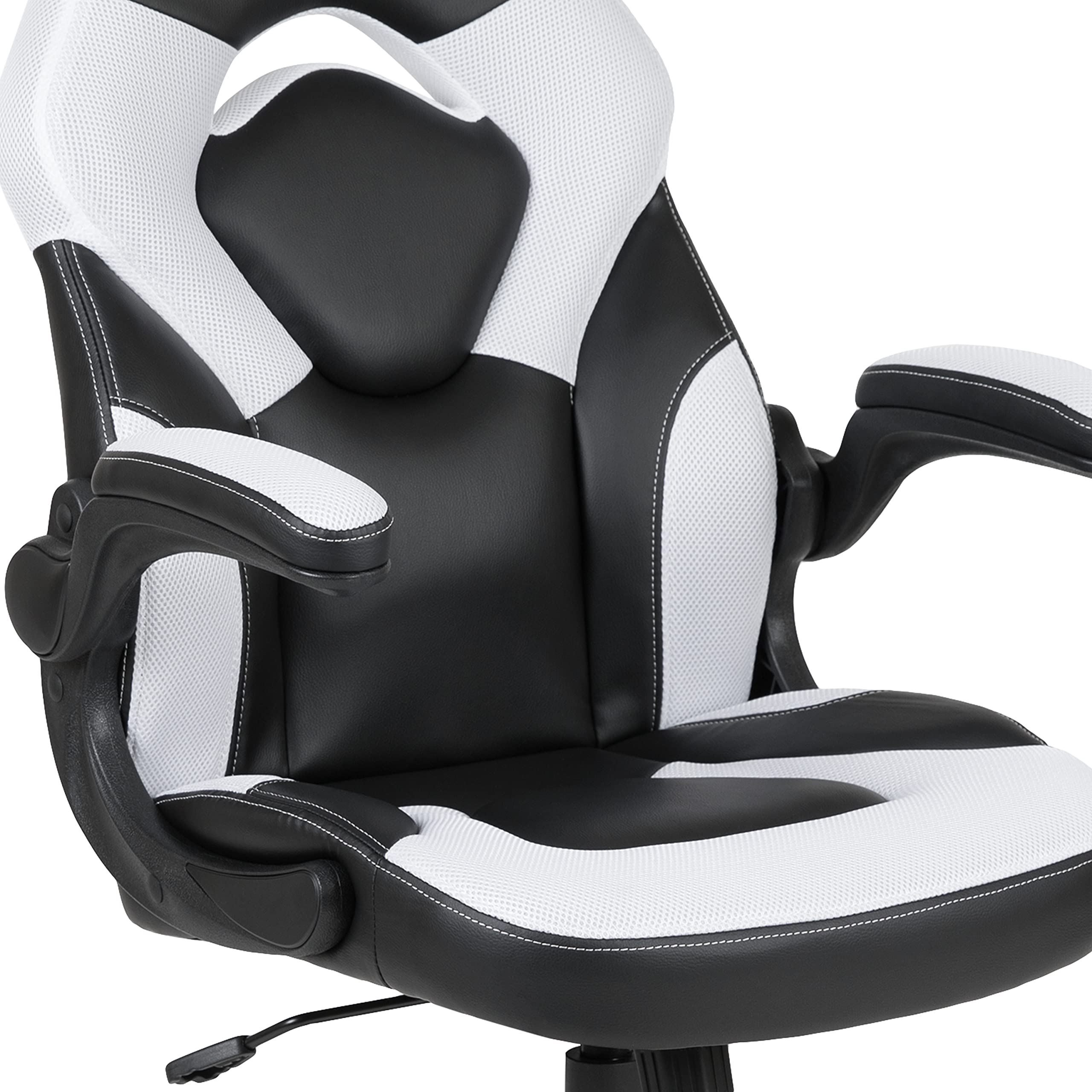 Black & White Gaming Desk Set with Cup Holder, Headphone Hook & Monitor Stand - Perfect for PC Gaming Setup, Streaming & Home Office Workspace