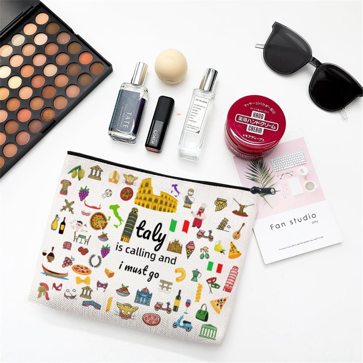Italy Travel Makeup Bag - Printed Cosmetic Pouch for Besties & Travel Lovers | Perfect for Rome Vacations & Toiletry Organizing