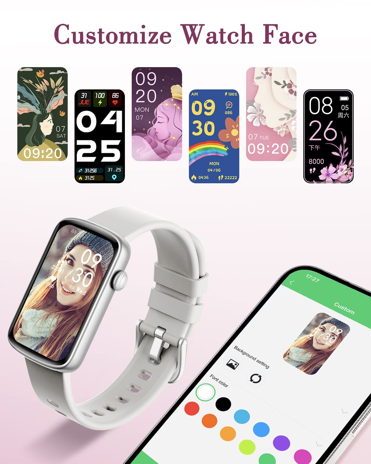 SHANG WING Smart Watch for Women - Fitness Tracker with Heart Rate Monitor, Blood Oxygen & Sleep Tracking, Pedometer, IP68 Waterproof, Compatible with Android & iOS - Perfect for Workouts, Running & Daily Activity Tracking