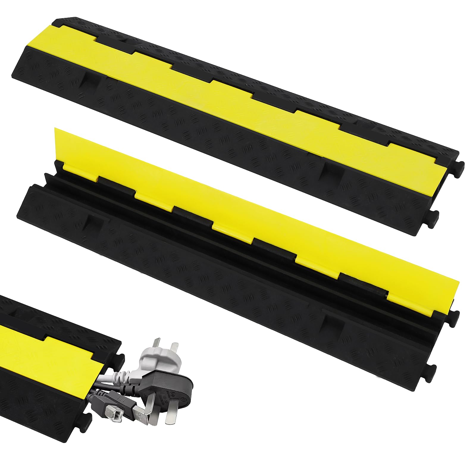 GARVEE 3-Pack Heavy Duty Rubber Cable Protector Ramp - 2 Channel Driveway Cord Cover, 11,000 lbs Axle Capacity - Perfect for Parking Lots, Warehouses & Event Cables Protection