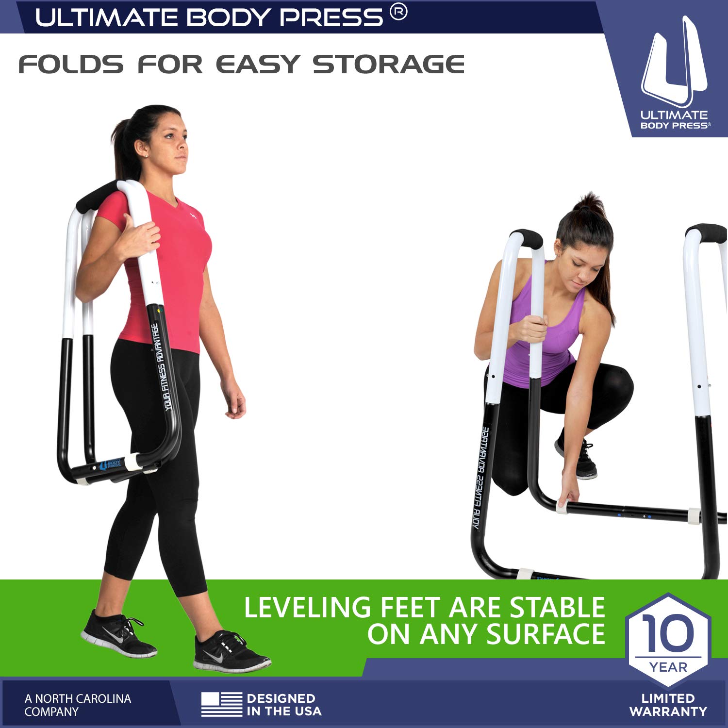 Ultimate Body Press Adjustable Folding Dip Bar Station - Portable Home Gym Equipment for Strength Training, Pull Ups & Dips - Perfect for Home Workouts, Garage Gym & CrossFit Training