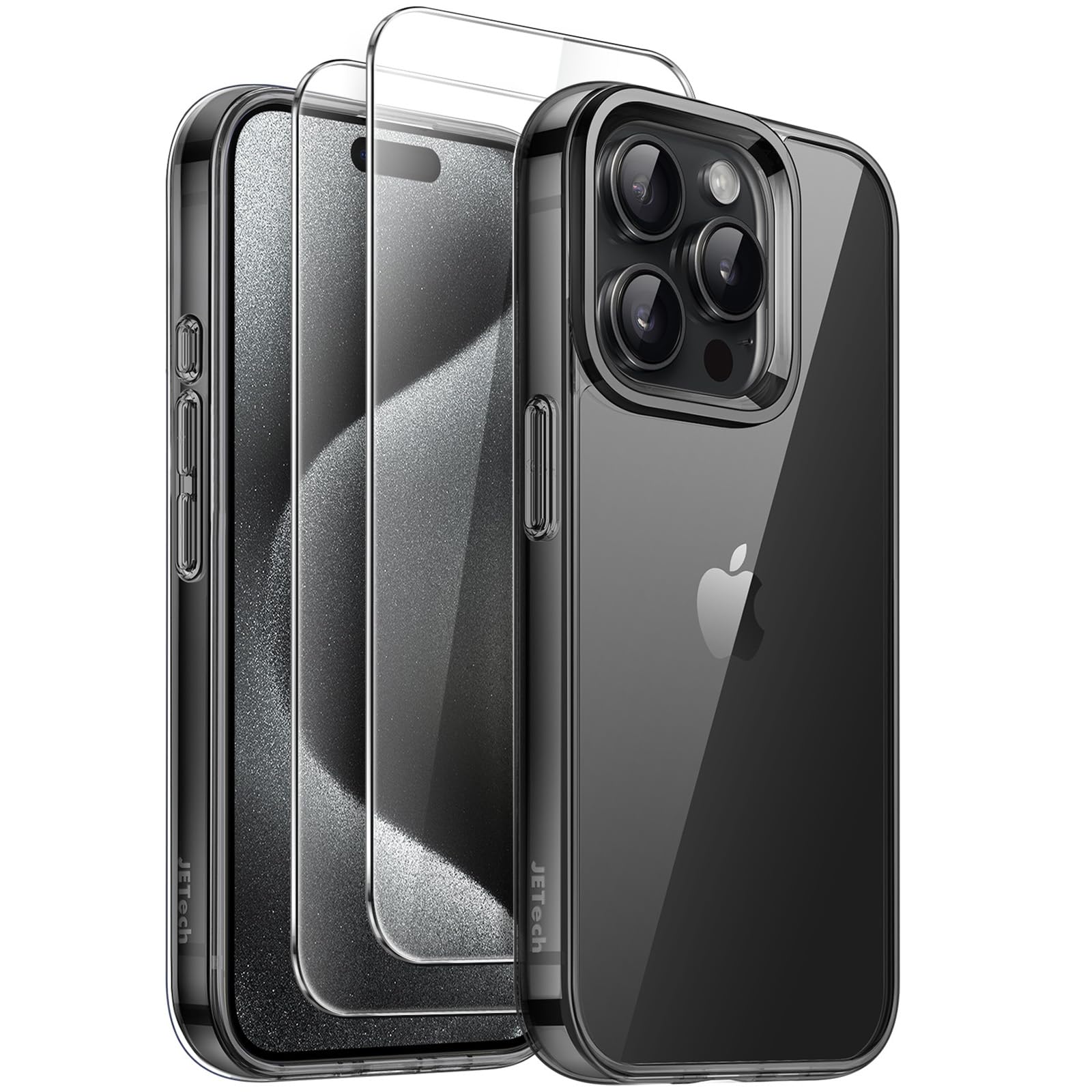 JETech 3 in 1 Protective Case for iPhone 15 Pro Max 6.7-Inch with 2 Pack Tempered Glass Screen Protectors - Shockproof, Anti-Yellowing Bumper Phone Cover (Black) | Perfect for Outdoor Activities, Travel & Daily Use