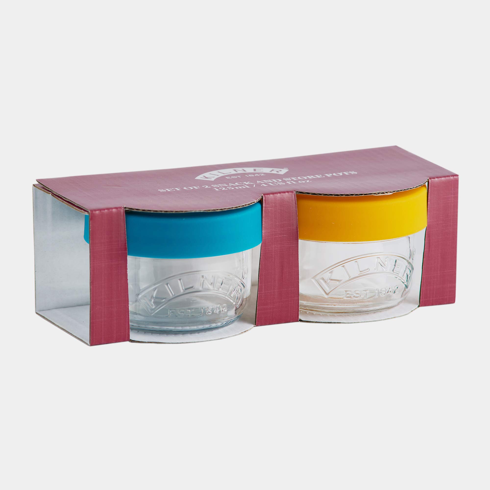 Kilner 2-Pack Glass Storage Jars with Leak-Proof Silicone Lids - 0.125L (4.2oz) Each - Airtight Food Containers for Seeds, Nuts, Dried Fruits, Veggies & Snacks - Perfect for Kitchen Pantry Organization & Meal Prep Storage