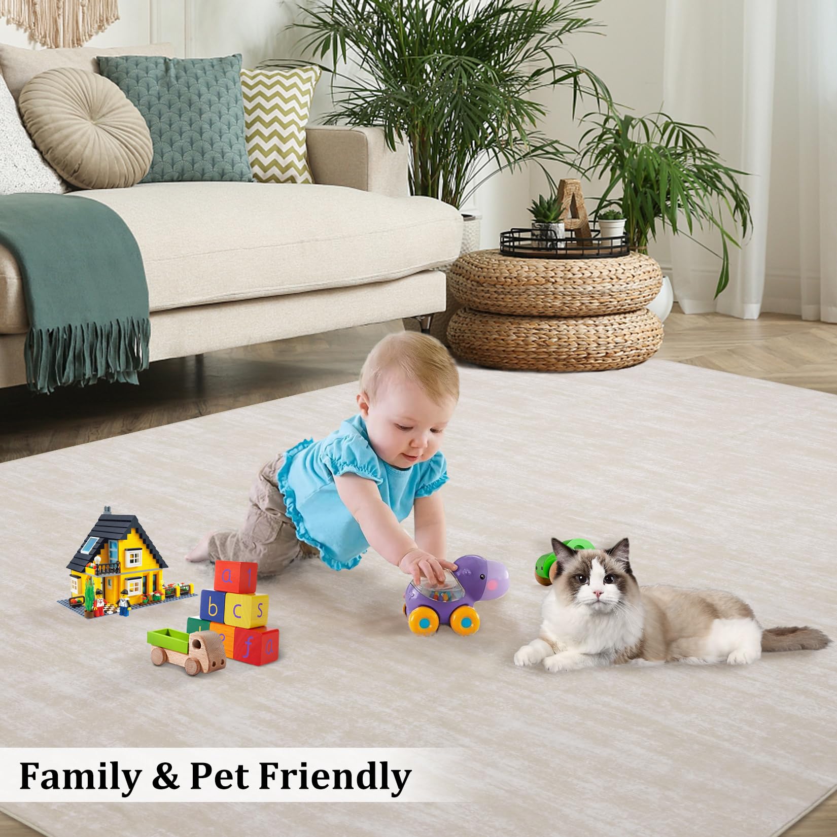 GARVEE 3x5 Washable Non-Slip Area Rug - Soft Modern Solid Carpet for Living Room, Bedroom, Kitchen & Nursery | Cream White Contemporary Throw Rug | Perfect for Home Decor, Pet-Friendly & High-Traffic Areas