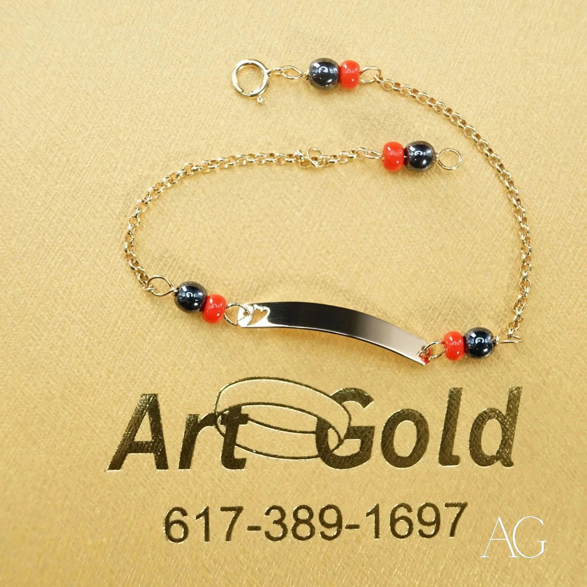 18K Gold Kids' Bracelet with Black Coral & Heart Charm - Elegant Gift for Birthdays, Baptism & Special Occasions