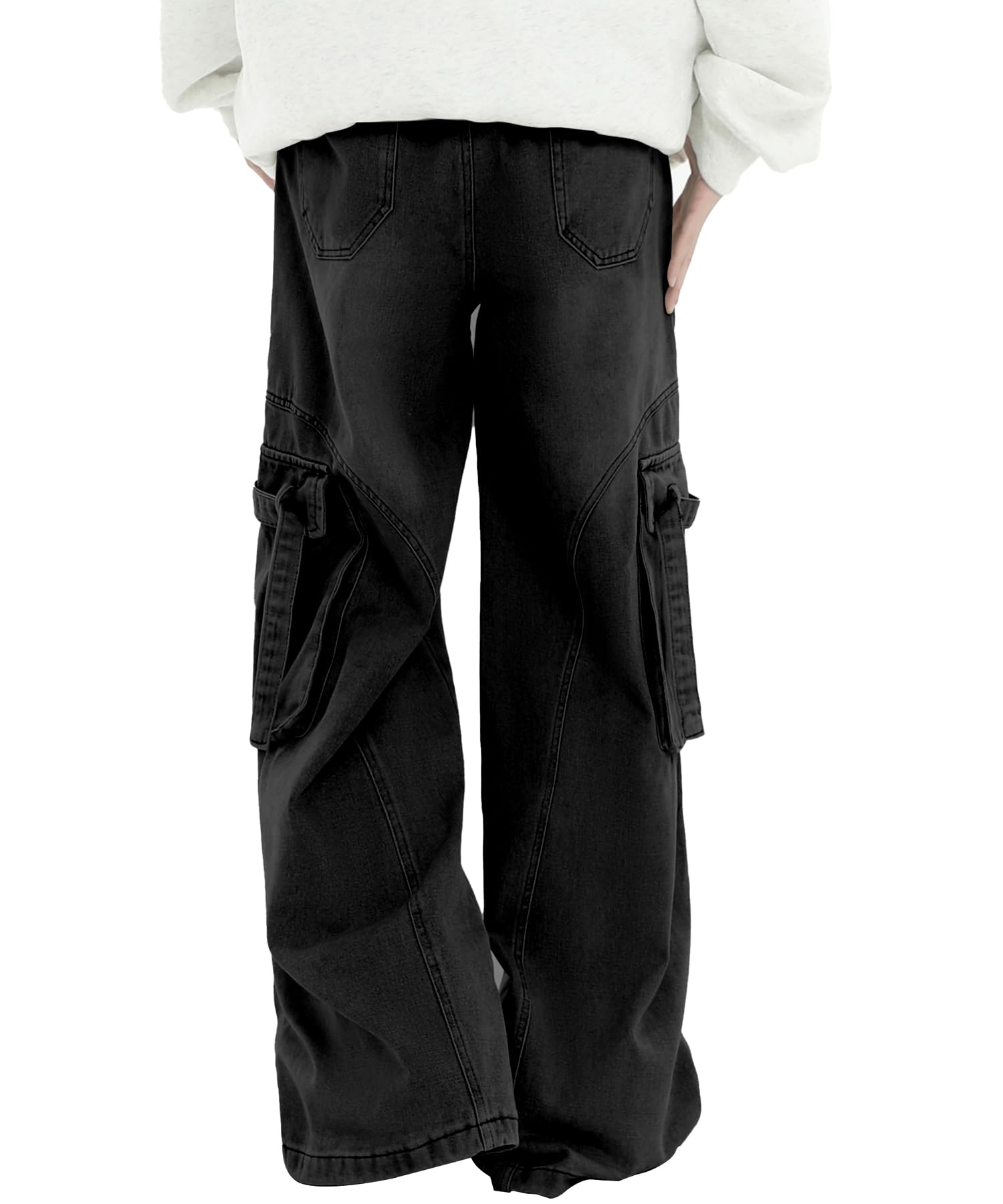 Vintage Washed Cargo Jeans for Men & Women - High Waist Baggy Wide Leg Streetwear Pants with Multiple Pockets | Casual Outfit, Urban Fashion, Hip Hop Style