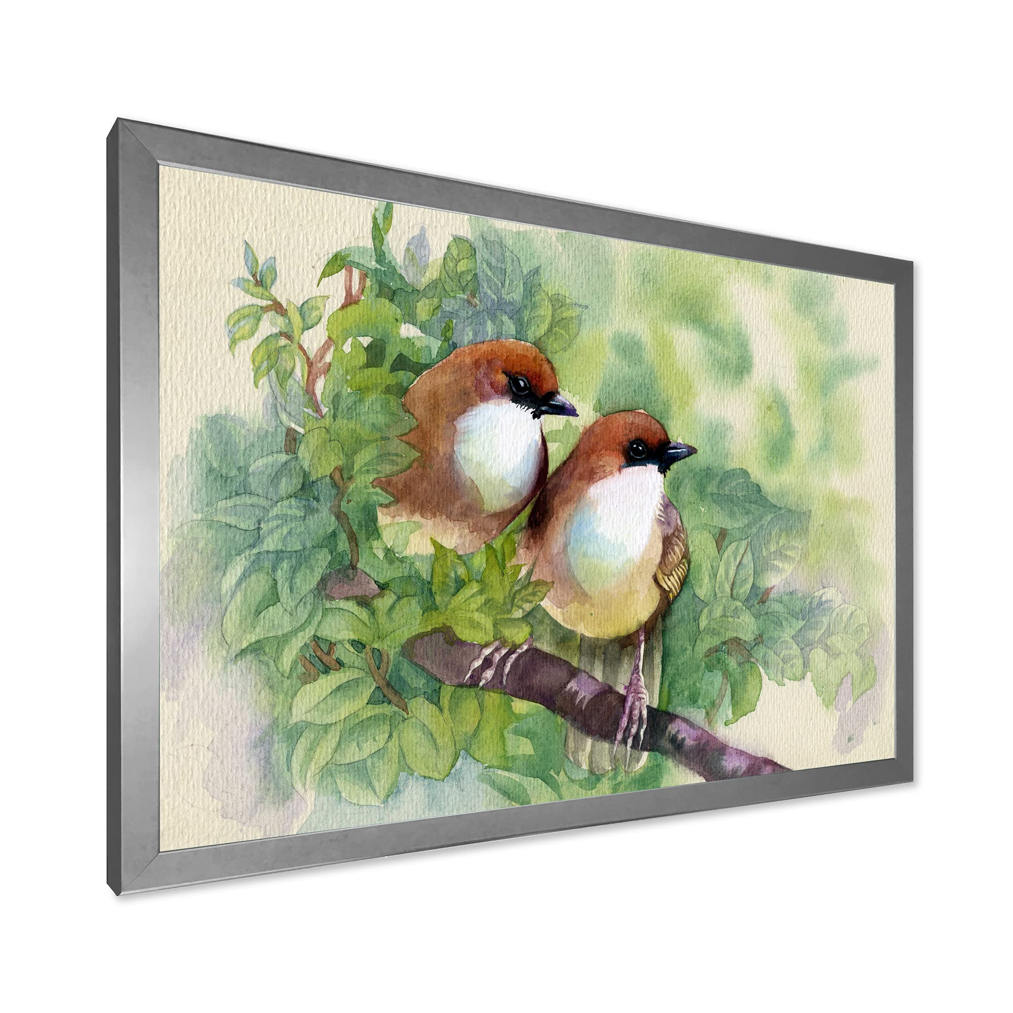 DesignQ Birds Of Spring Traditional Framed Wall Art - Hand-Painted Canvas Home Decor for Living Room, Bedroom & Office