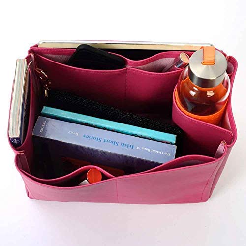Stylish Vegan Leather Handbag Organizer in Fuchsia Pink - Perfect Fit for Louis Vuitton Neverfull MM & Other Designer Totes | Travel, Work & Daily Use Organizer