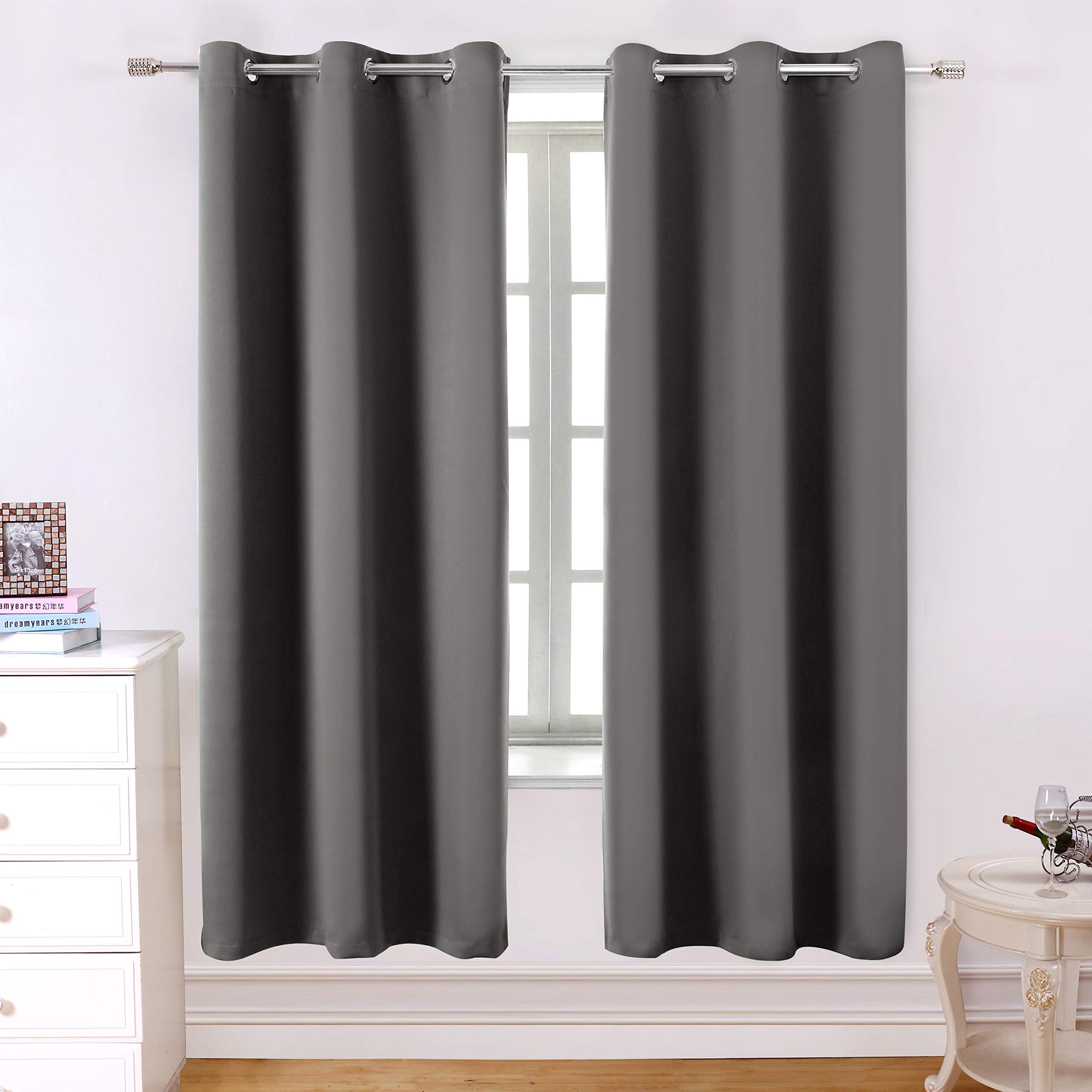 WONTEX Blackout Curtains for Bedroom & Living Room - Thermal Insulated Room Darkening Window Curtains with Grommet Top, 38 x 72 Inches, Grey (2 Panels) - Perfect for Light Blocking, Energy Saving & Privacy Protection