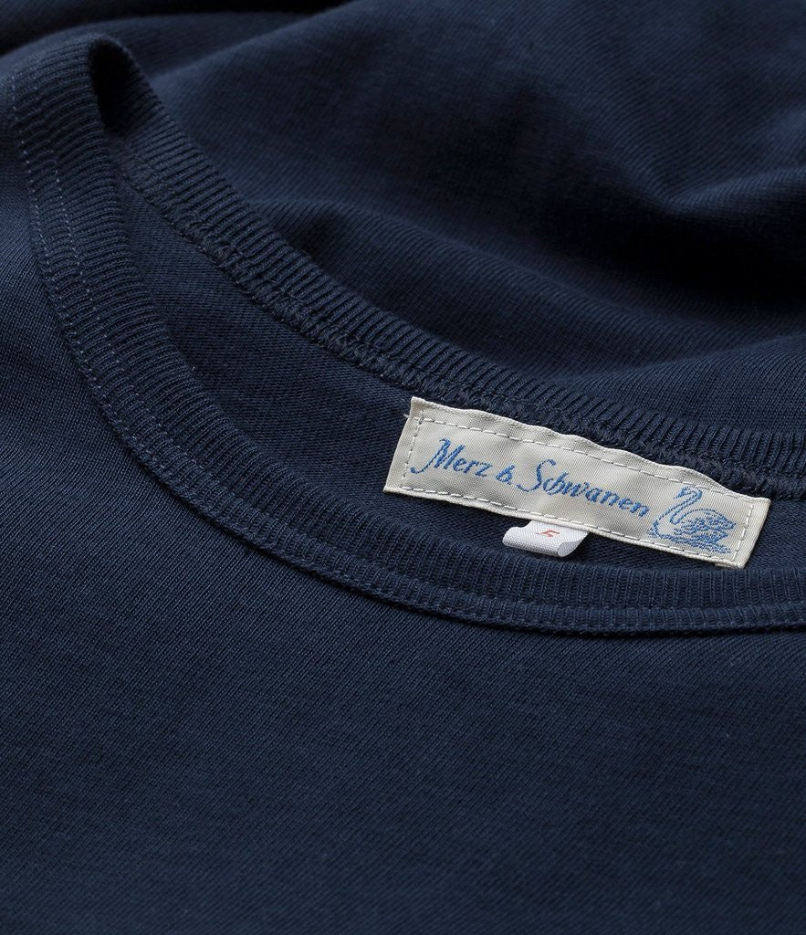 Merz b. Schwanen 215 Classic Crew Neck T-Shirt for Men | Premium Cotton Tee in Ink Blue | Casual Wear & Layering Essential